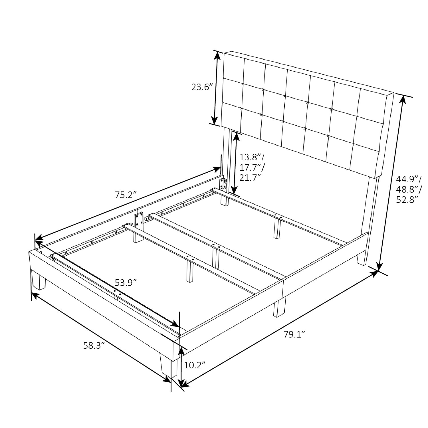 Einfach Fabric Upholstered Panel Bed with Adjustable Headboard