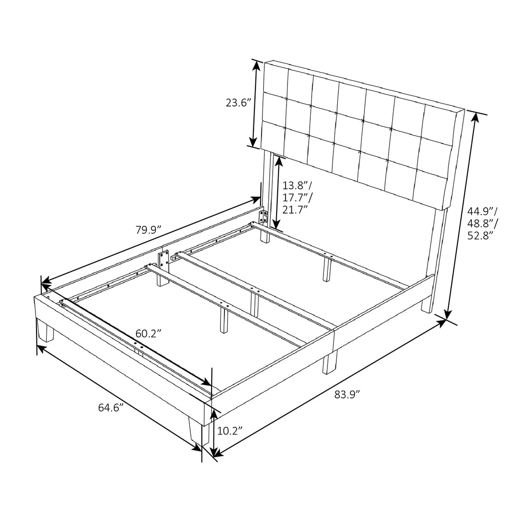 Einfach Fabric Upholstered Panel Bed with Adjustable Headboard