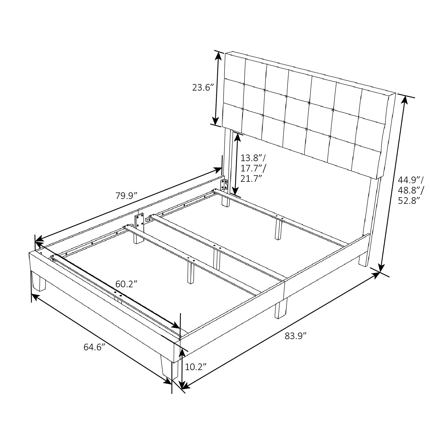 Einfach Fabric Upholstered Panel Bed with Adjustable Headboard