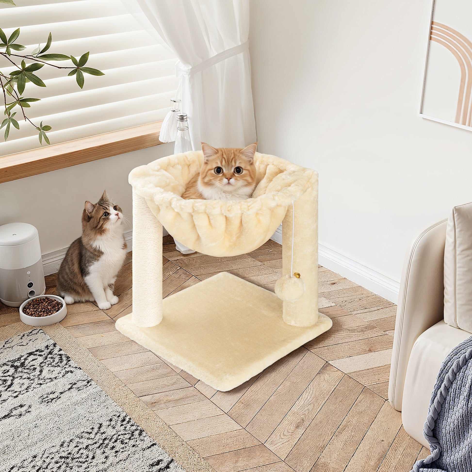 Einfach 14" Cat Tree Plush Hammock Tower with Sisal Scratch Post & Toy Ball for Indoor Kittens