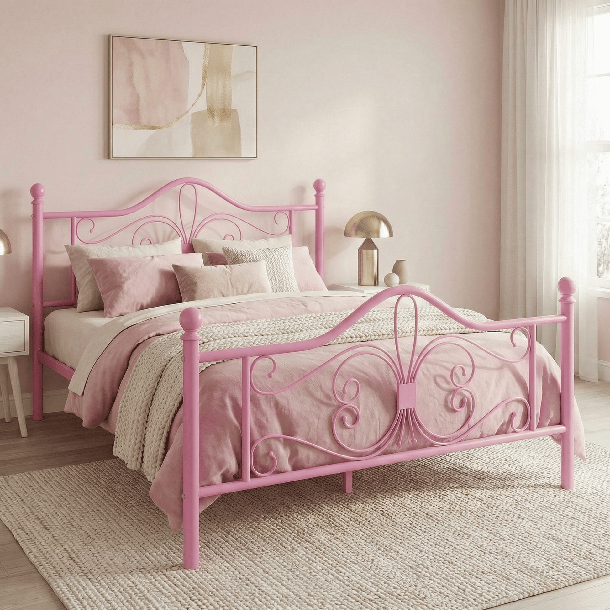 Einfach Metal Platform Bed Frame with Victorian Vintage Headboard, Heavy-Duty Bed Frame, 12.28" Under-Bed Storage, Easy Assembly