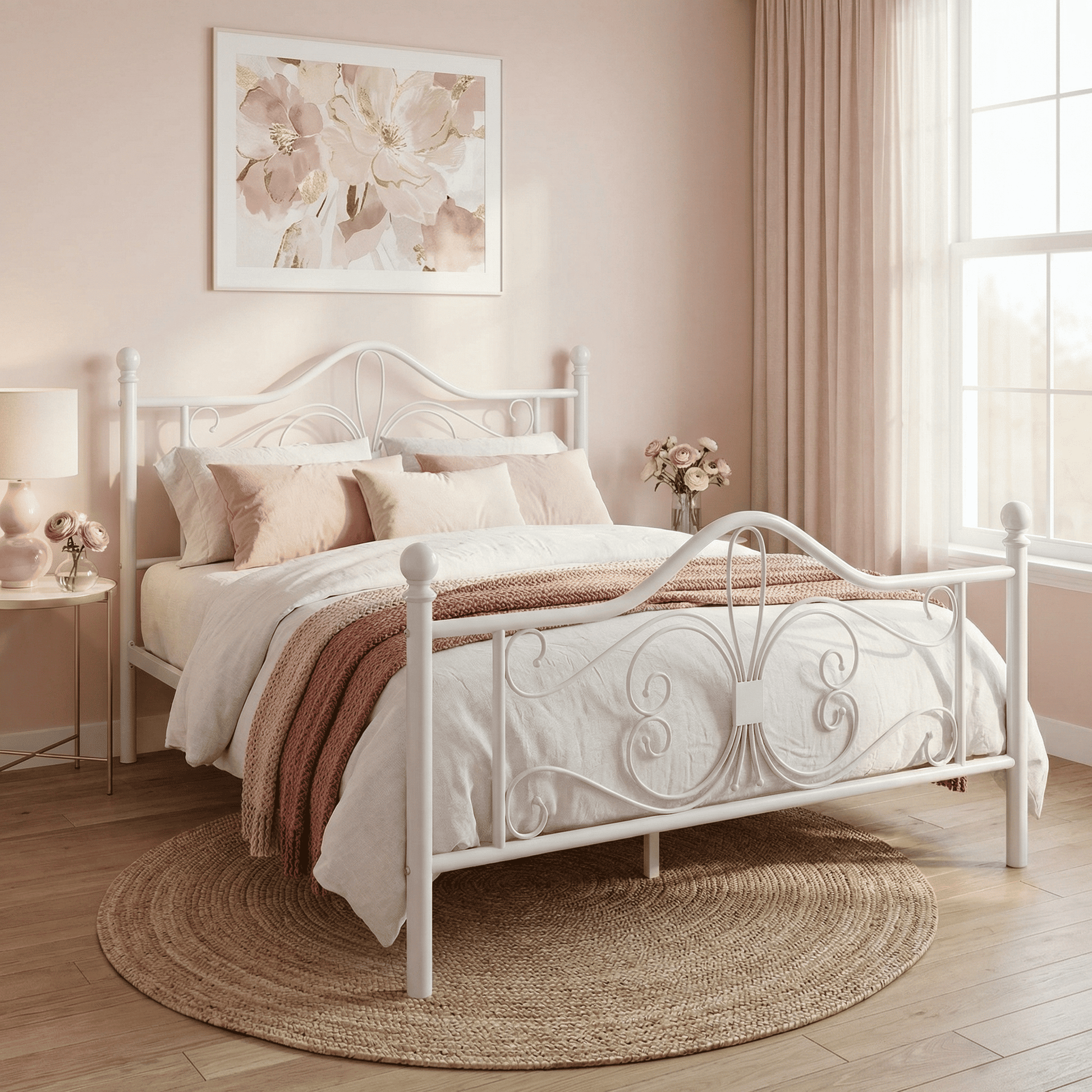 Einfach Metal Platform Bed Frame with Victorian Vintage Headboard, Heavy-Duty Bed Frame, 12.28" Under-Bed Storage, Easy Assembly