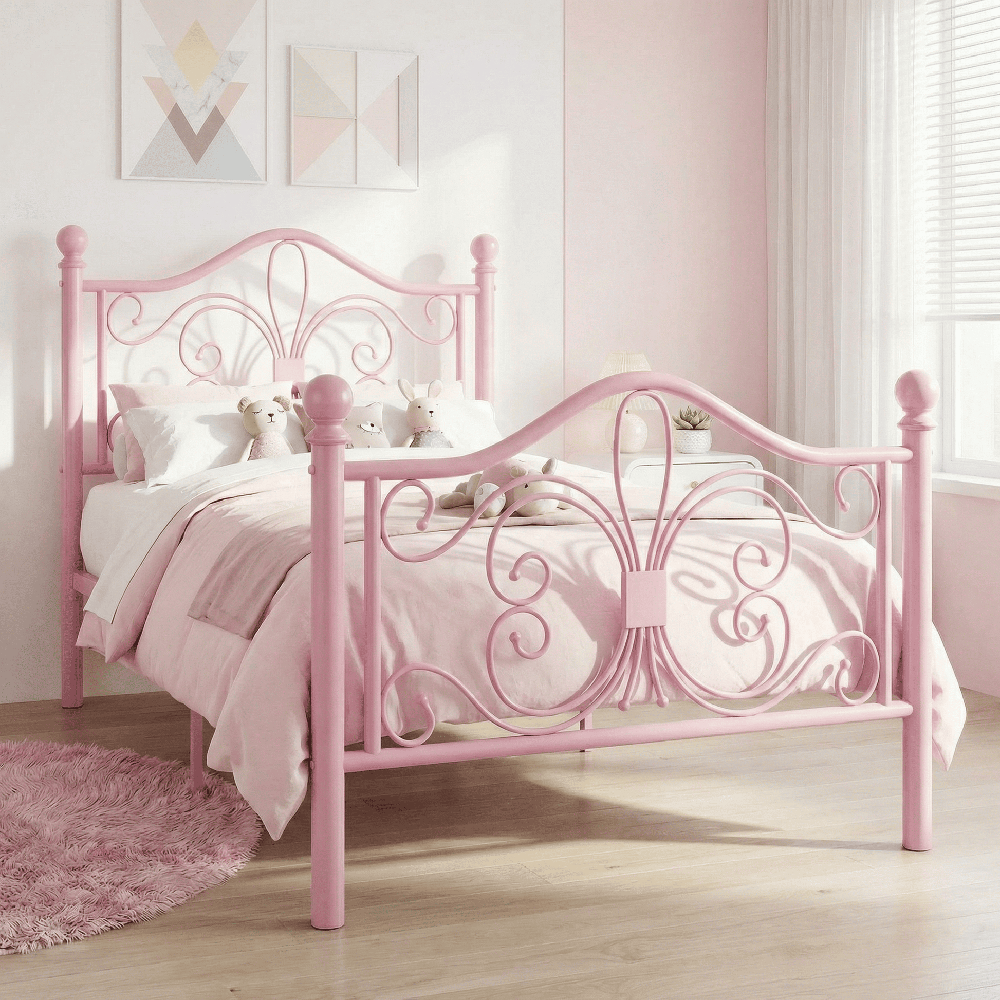 Einfach Metal Platform Bed Frame with Victorian Vintage Headboard, Heavy-Duty Bed Frame, 12.28" Under-Bed Storage, Easy Assembly