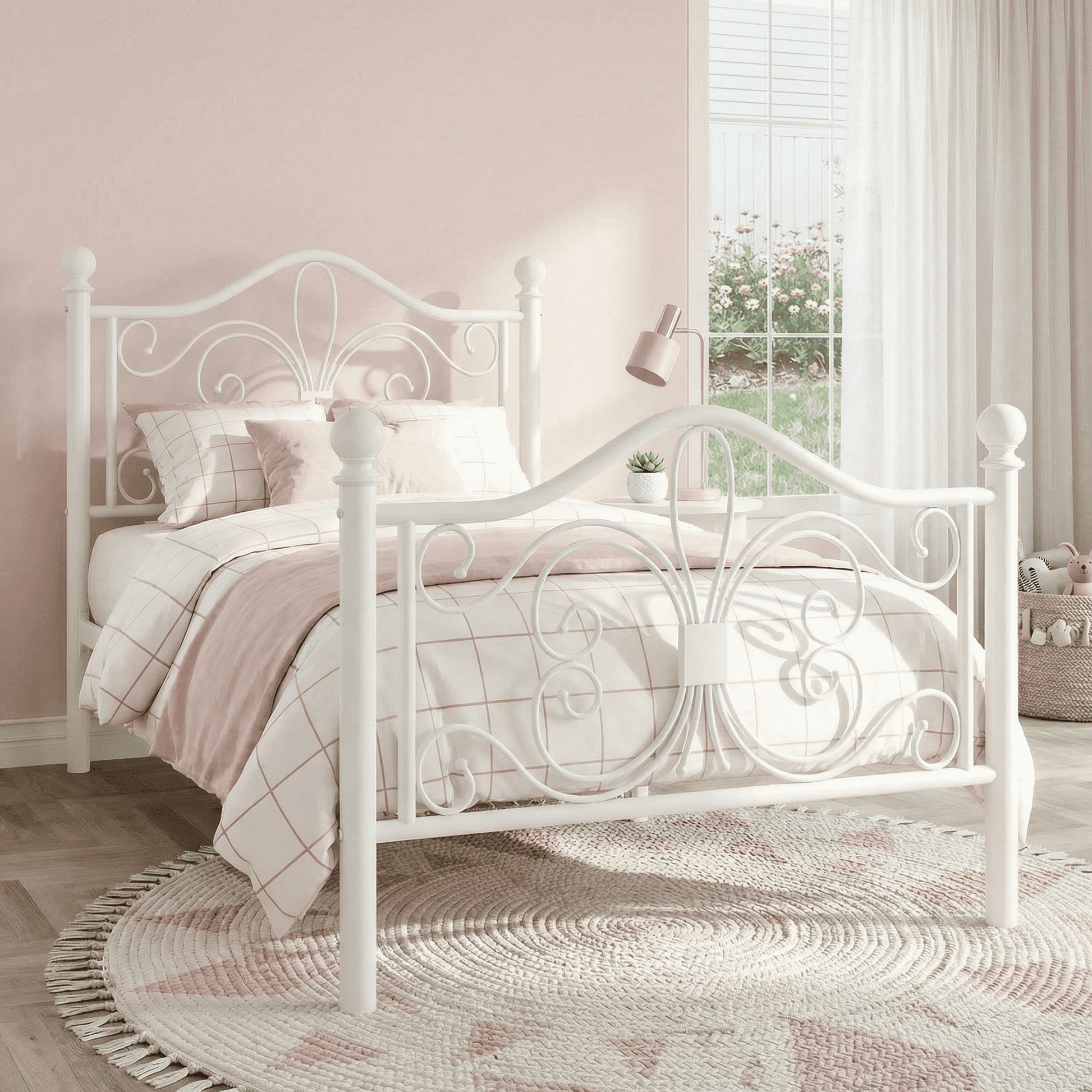 Einfach Metal Platform Bed Frame with Victorian Vintage Headboard, Heavy-Duty Bed Frame, 12.28" Under-Bed Storage, Easy Assembly