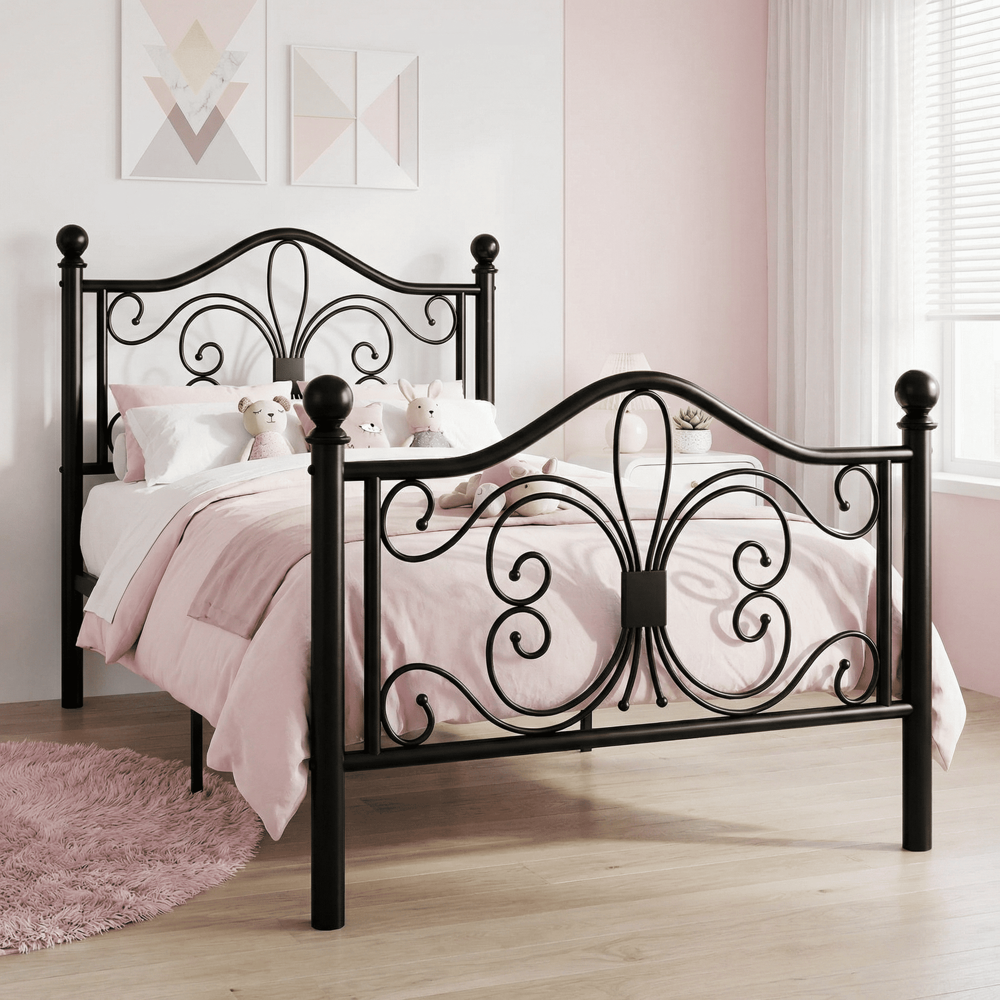 Einfach Metal Platform Bed Frame with Victorian Vintage Headboard, Heavy-Duty Bed Frame, 12.28" Under-Bed Storage, Easy Assembly