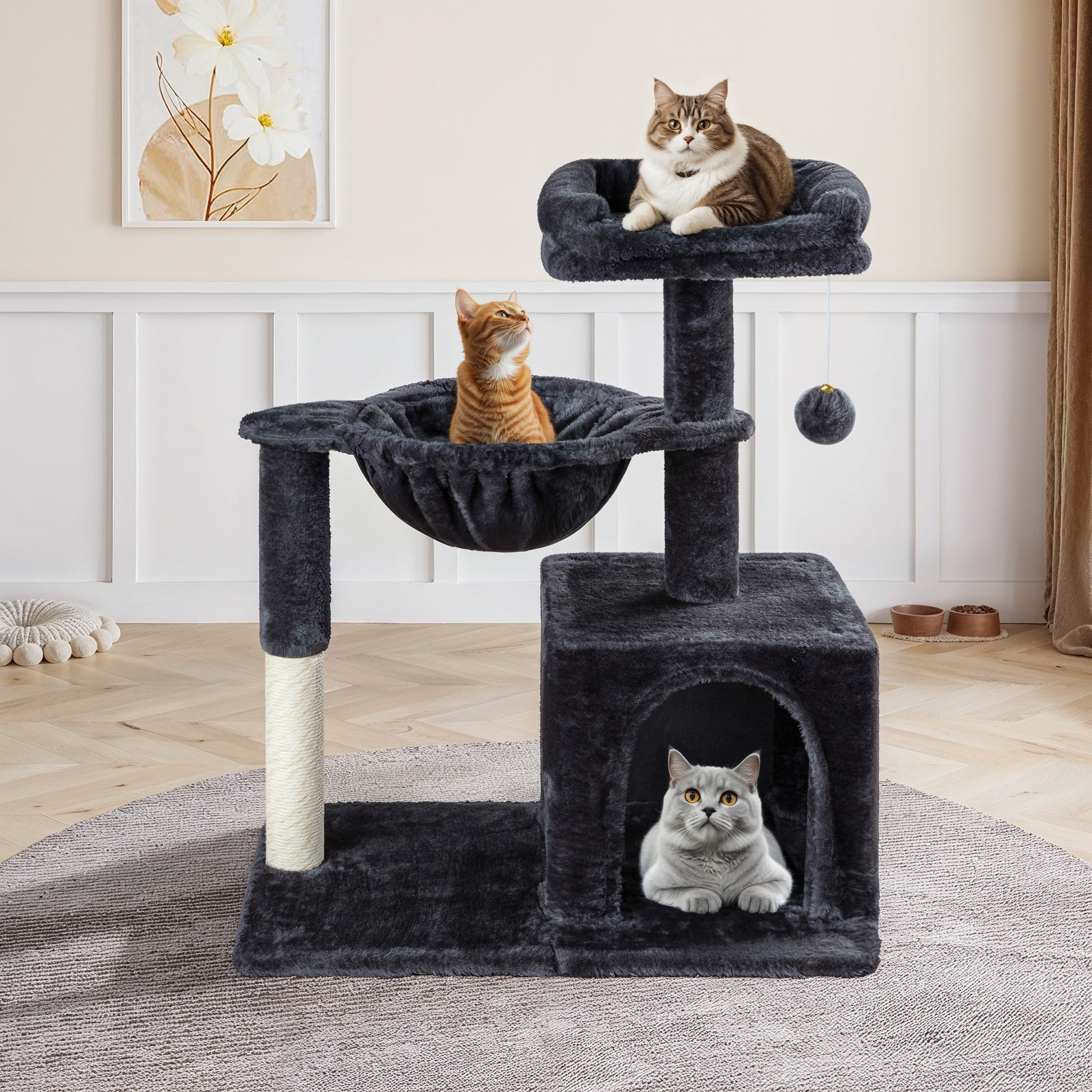 Einfach Small Cat Tree 29.5" Tower Condo with Sisal Scratcing Post Hammock Top Perch for Indoor Cats