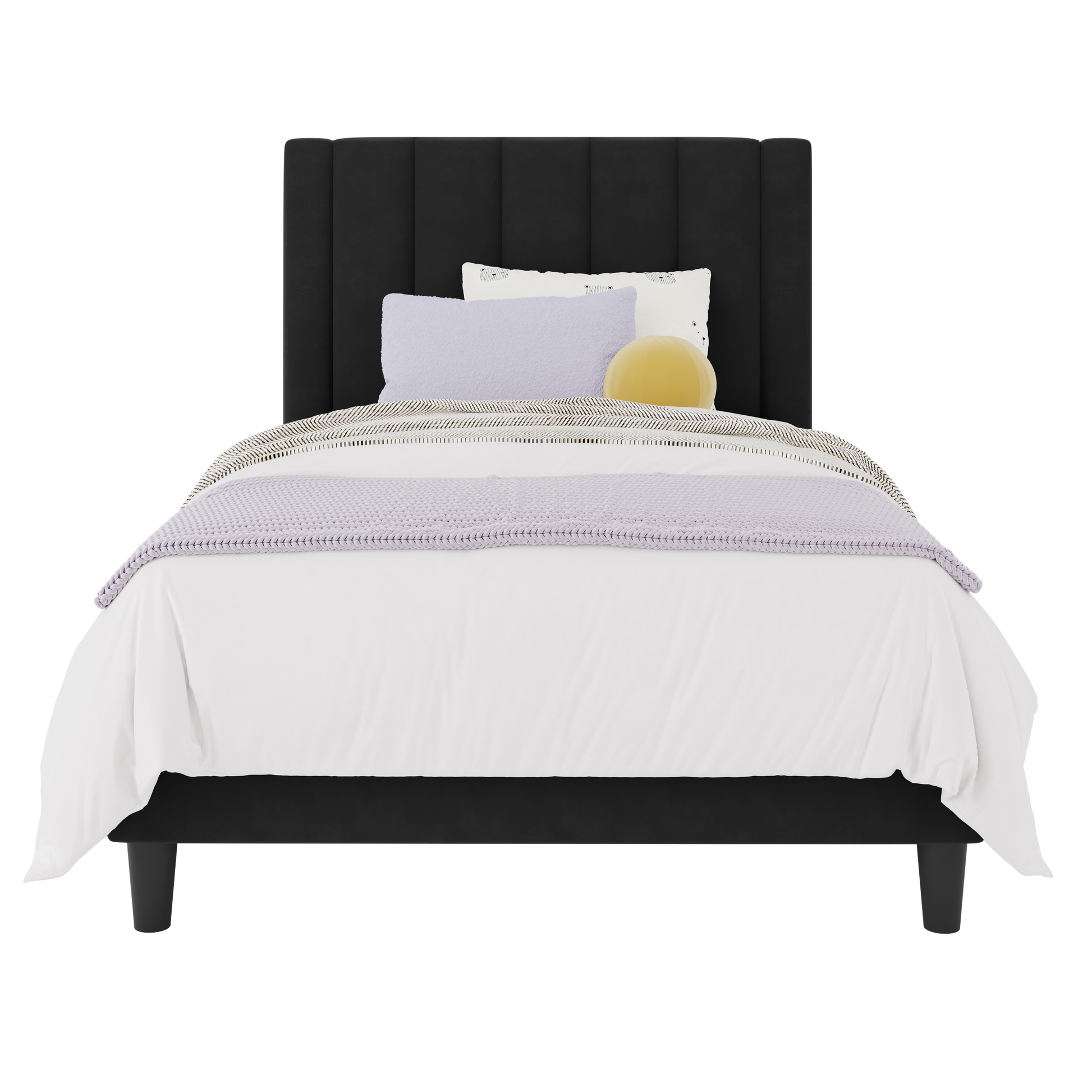 Einfach Twin Size Platform Bed Frame with Upholstered Velvet Headboard, No Box Spring Needed
