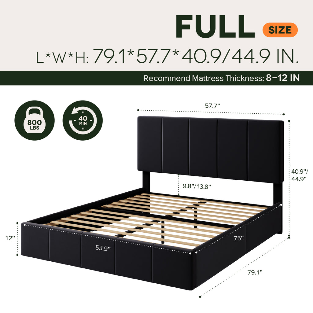Einfach Bed Frame, Upholstered Platform Bed with Height Adjustable Headboard, Easy Assembly, Noise-Free