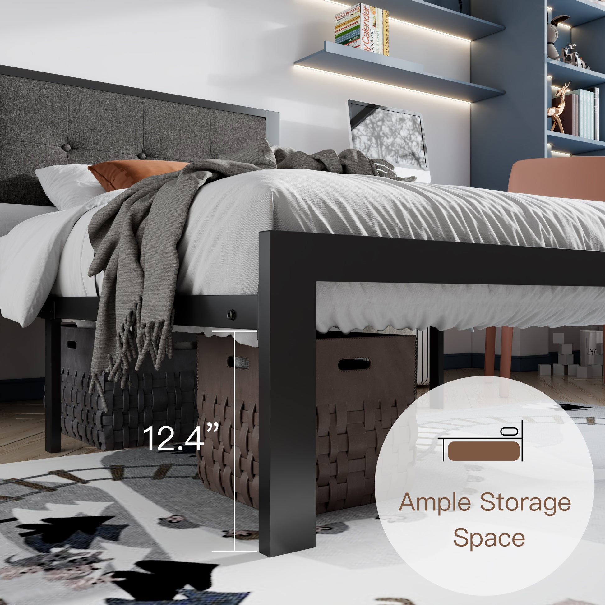 Einfach Platform Bed with Button Tufted Square Stitched Headboard