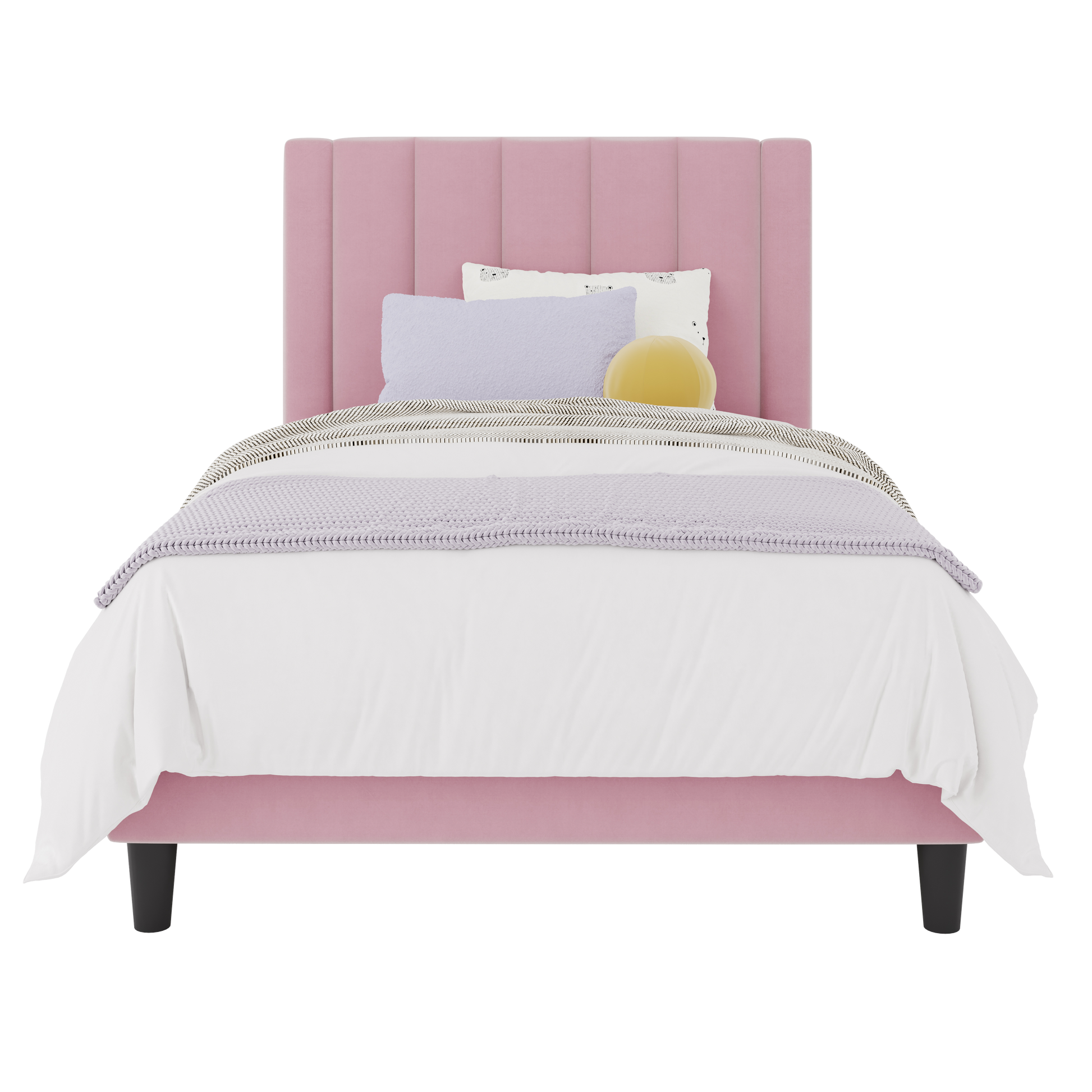 Einfach Twin Size Platform Bed Frame with Upholstered Velvet Headboard, No Box Spring Needed