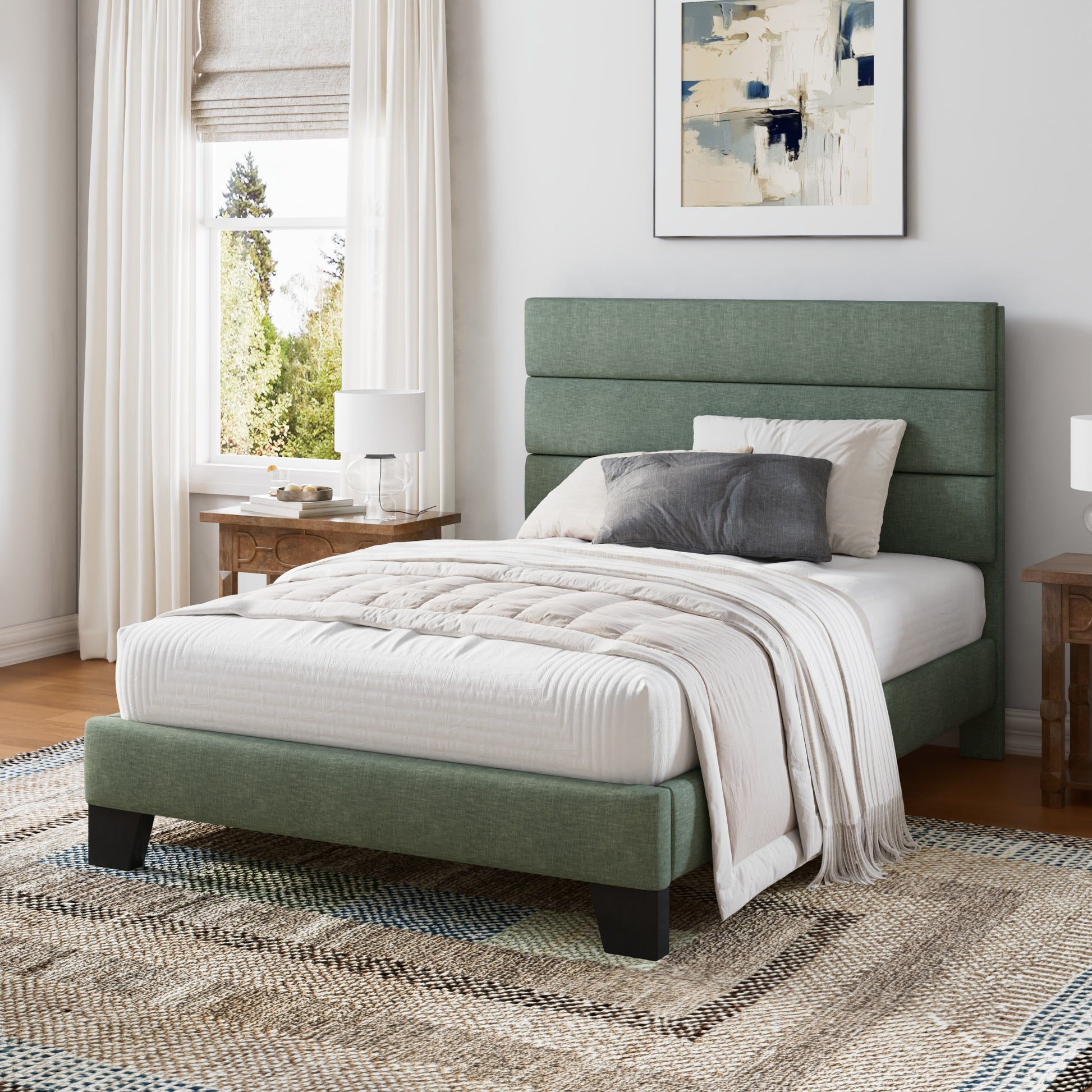 Einfach Bed Frame, Platform Bed Frame with Pannel Upholstered Fabric Headboard