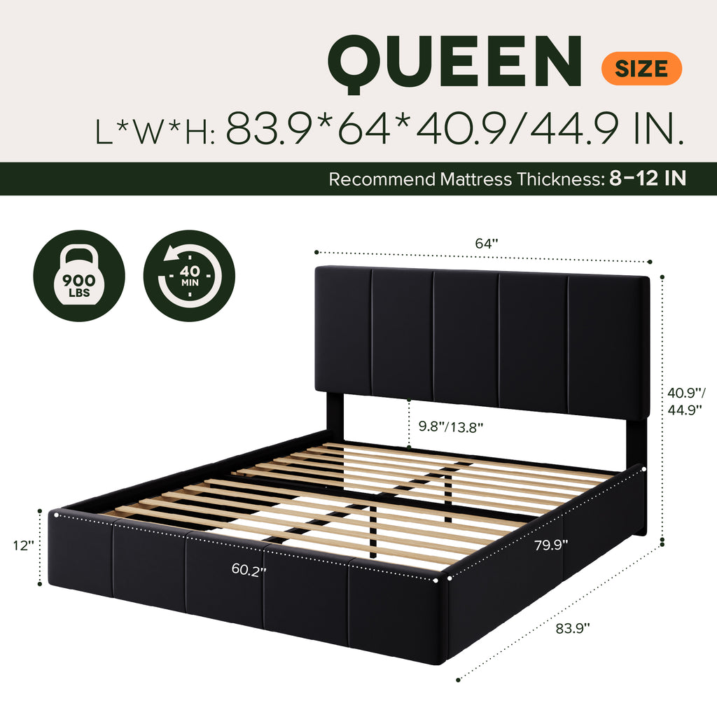 Einfach Bed Frame, Upholstered Platform Bed with Height Adjustable Headboard, Easy Assembly, Noise-Free