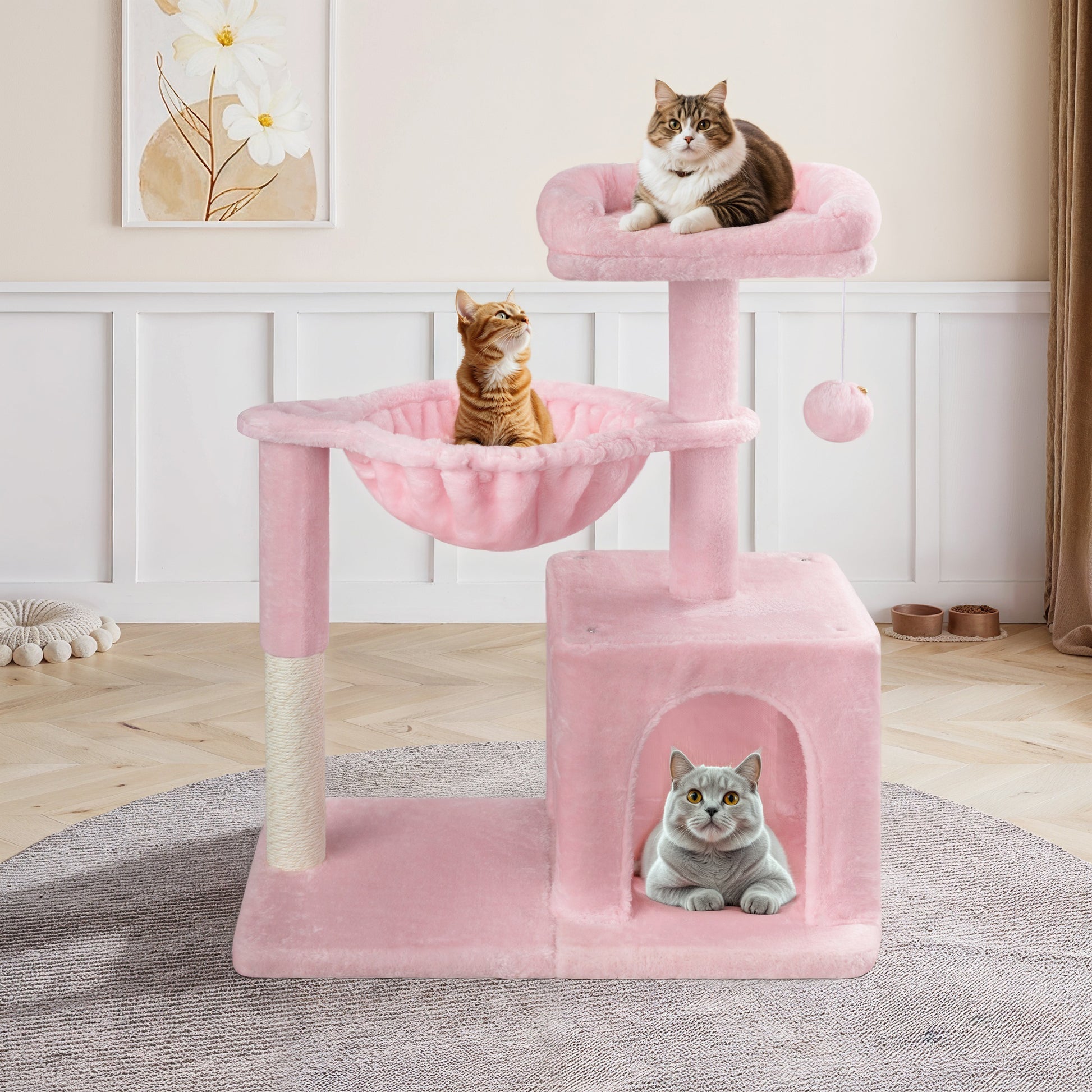 Einfach Small Cat Tree 29.5" Tower Condo with Sisal Scratcing Post Hammock Top Perch for Indoor Cats