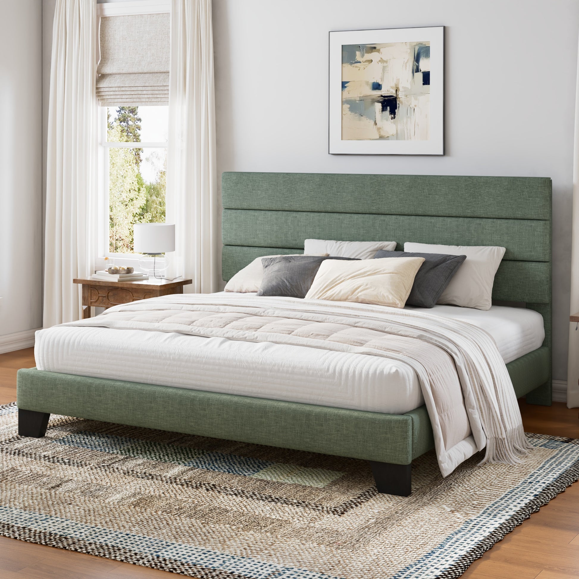 Einfach Bed Frame, Platform Bed Frame with Pannel Upholstered Fabric Headboard