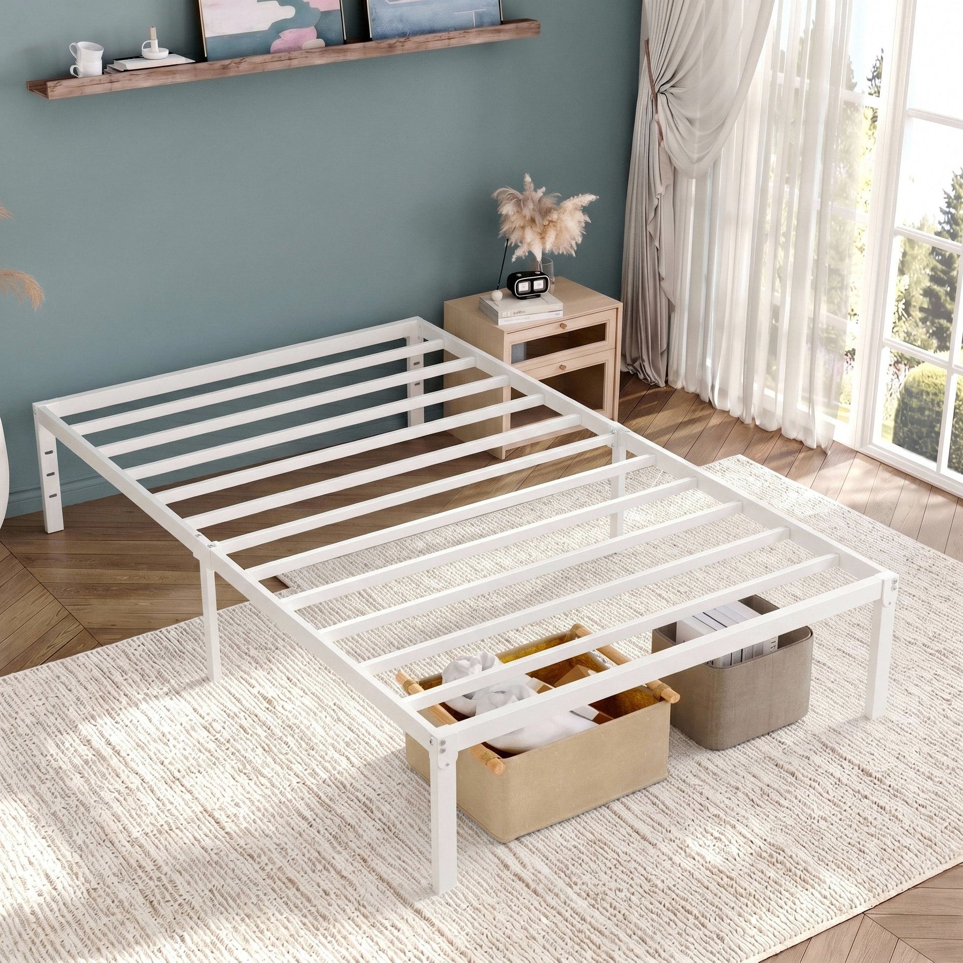 Einfach Bed Frame, Heavy Duty Metal Platform Bed with Ample Under-bed Storage Space, No Box Spring Needed