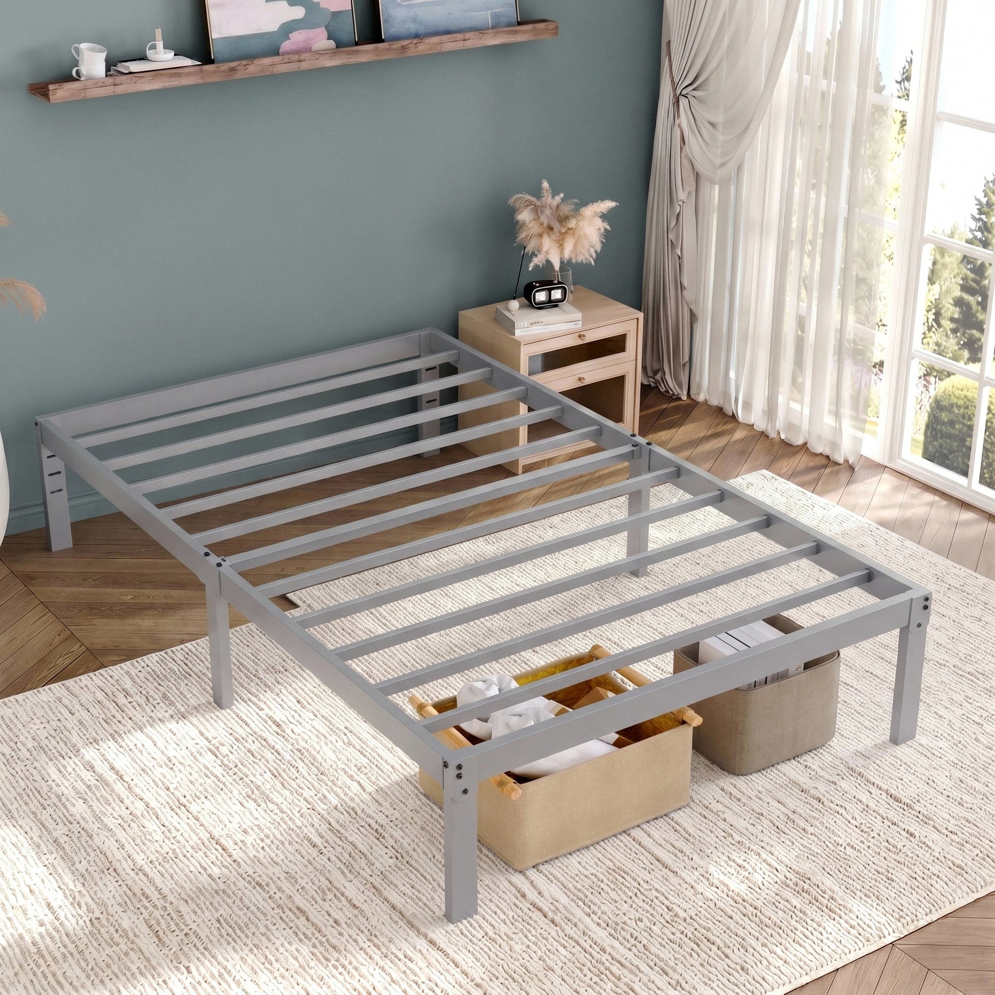 Einfach Bed Frame, Heavy Duty Metal Platform Bed with Ample Under-bed Storage Space, No Box Spring Needed
