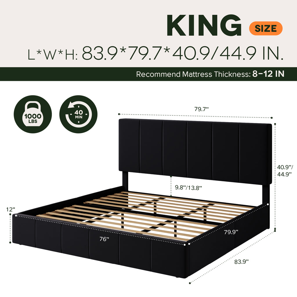 Einfach Bed Frame, Upholstered Platform Bed with Height Adjustable Headboard, Easy Assembly, Noise-Free