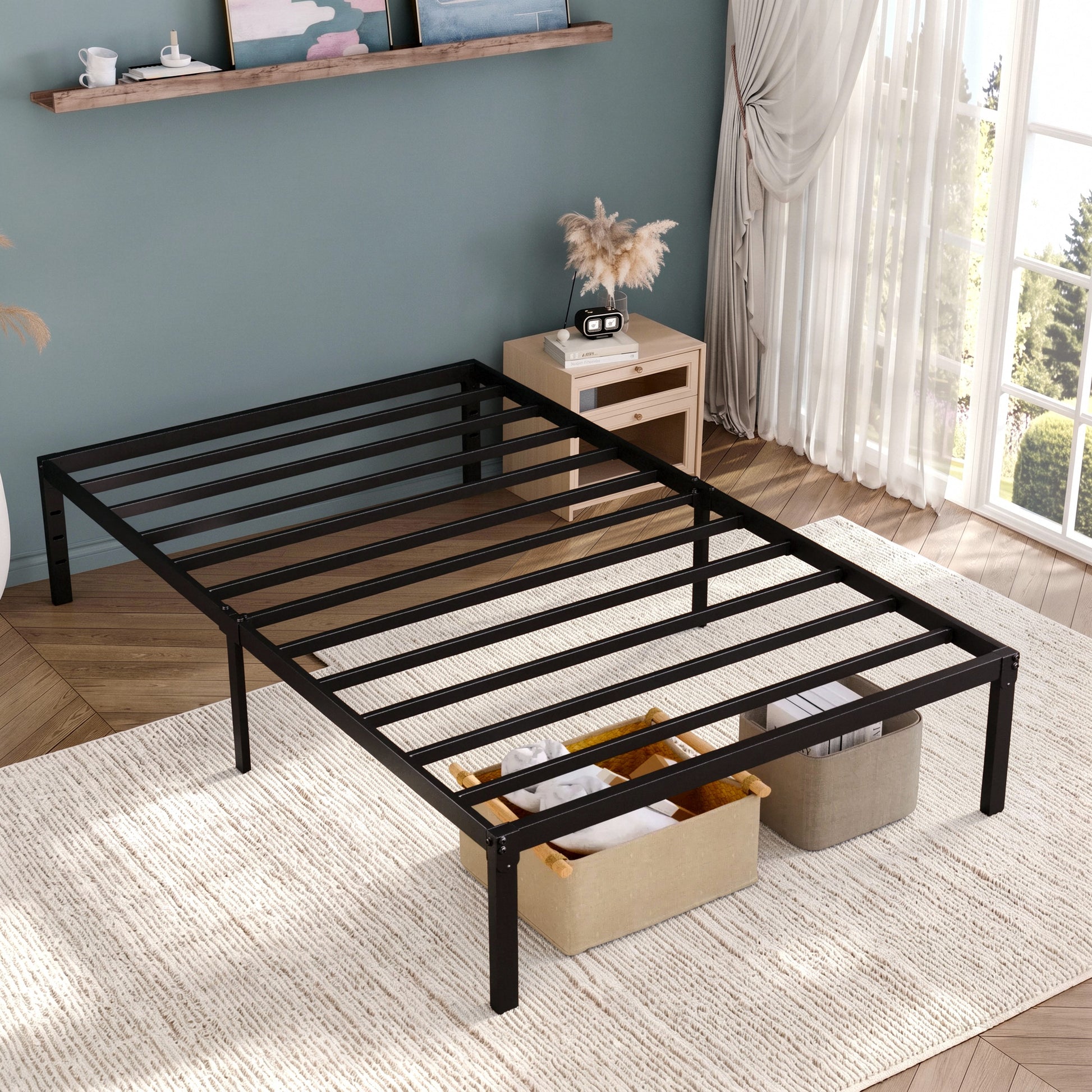 Einfach Bed Frame, Heavy Duty Metal Platform Bed with Ample Under-bed Storage Space, No Box Spring Needed