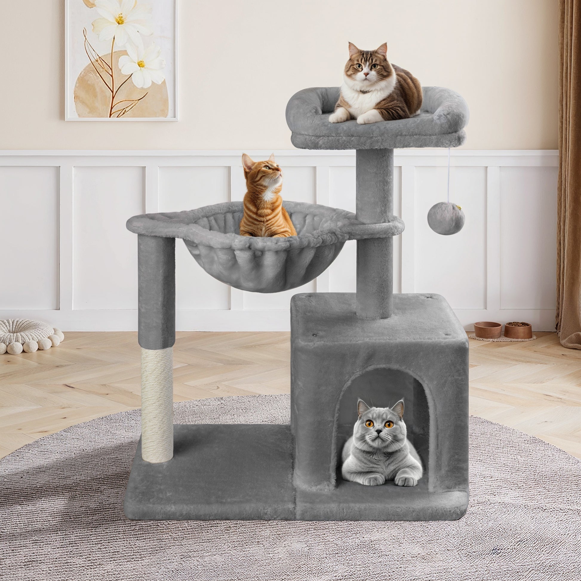 Einfach Small Cat Tree 29.5" Tower Condo with Sisal Scratcing Post Hammock Top Perch for Indoor Cats
