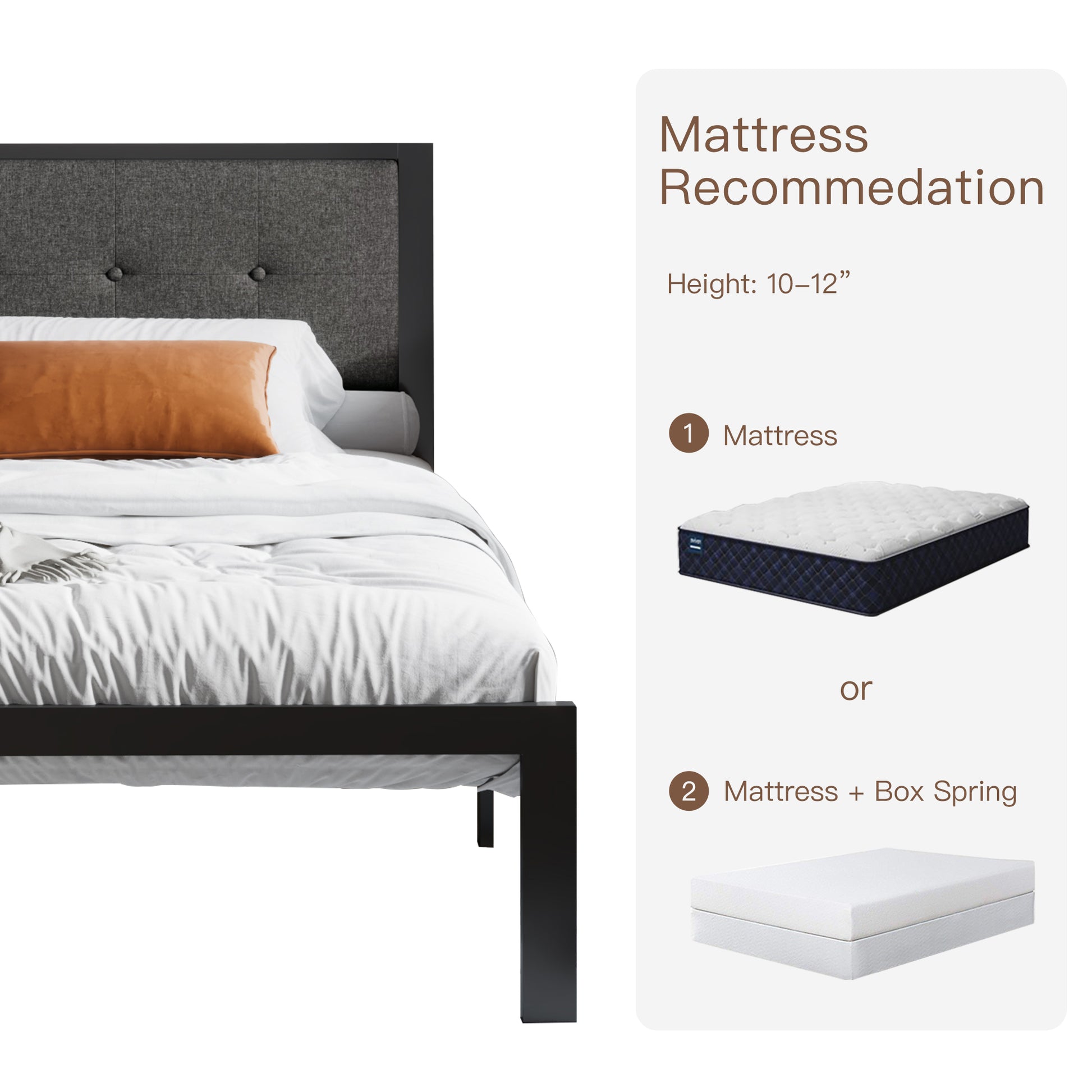 Einfach Platform Bed with Button Tufted Square Stitched Headboard