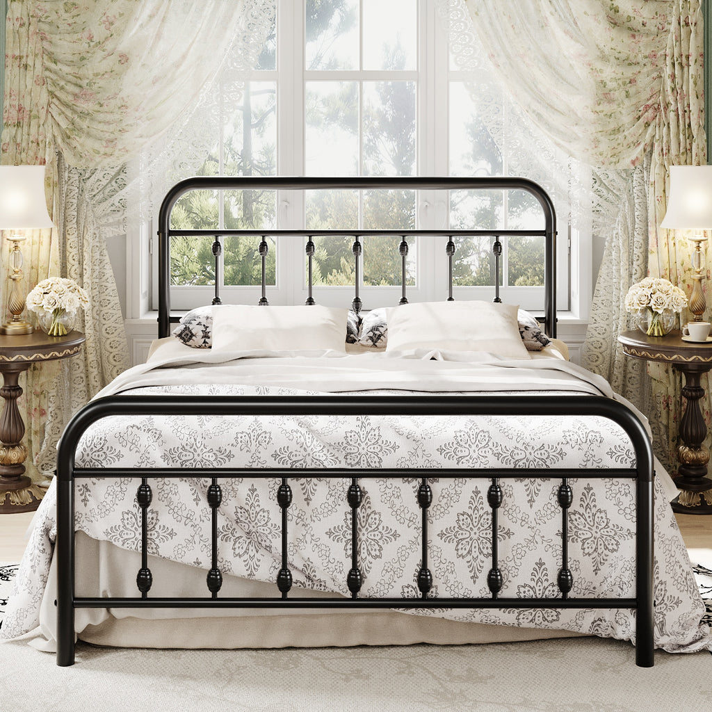 Einfach Bed Frame, Metal Platform Bed with Vintage Headboard, No Box Spring Needed, Heavy Duty