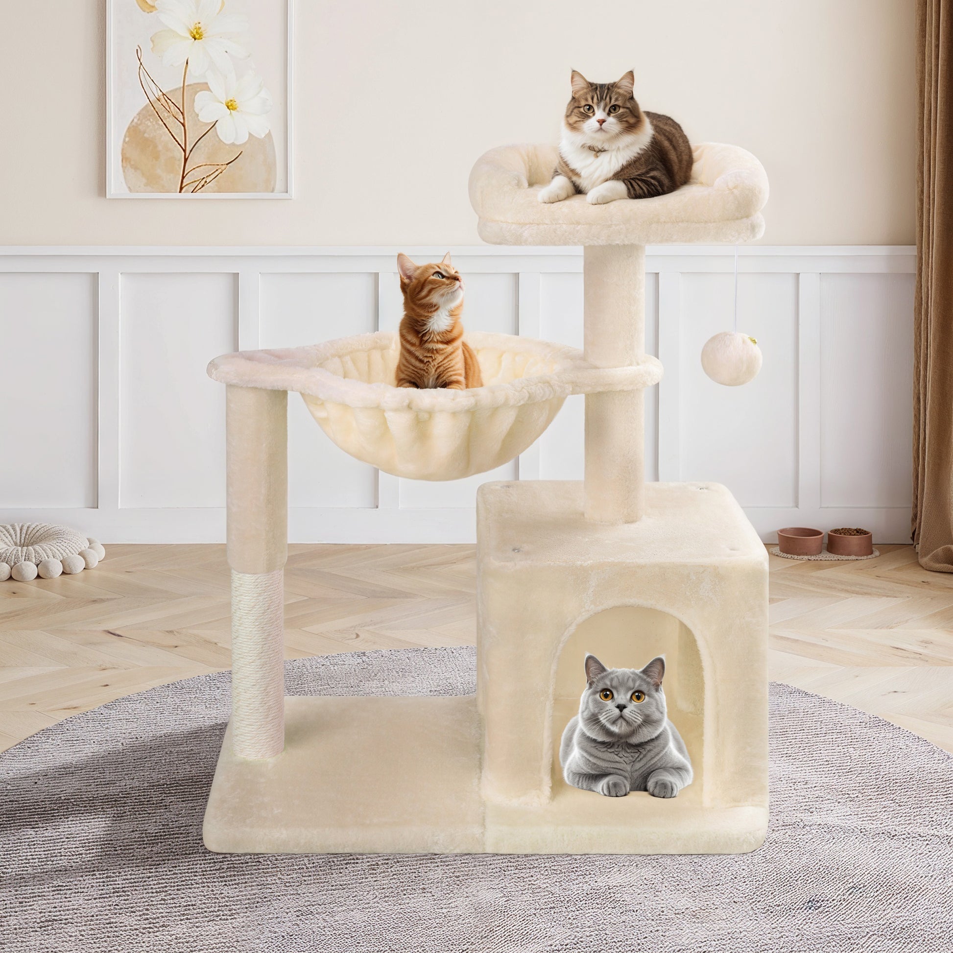 Einfach Small Cat Tree 29.5" Tower Condo with Sisal Scratcing Post Hammock Top Perch for Indoor Cats