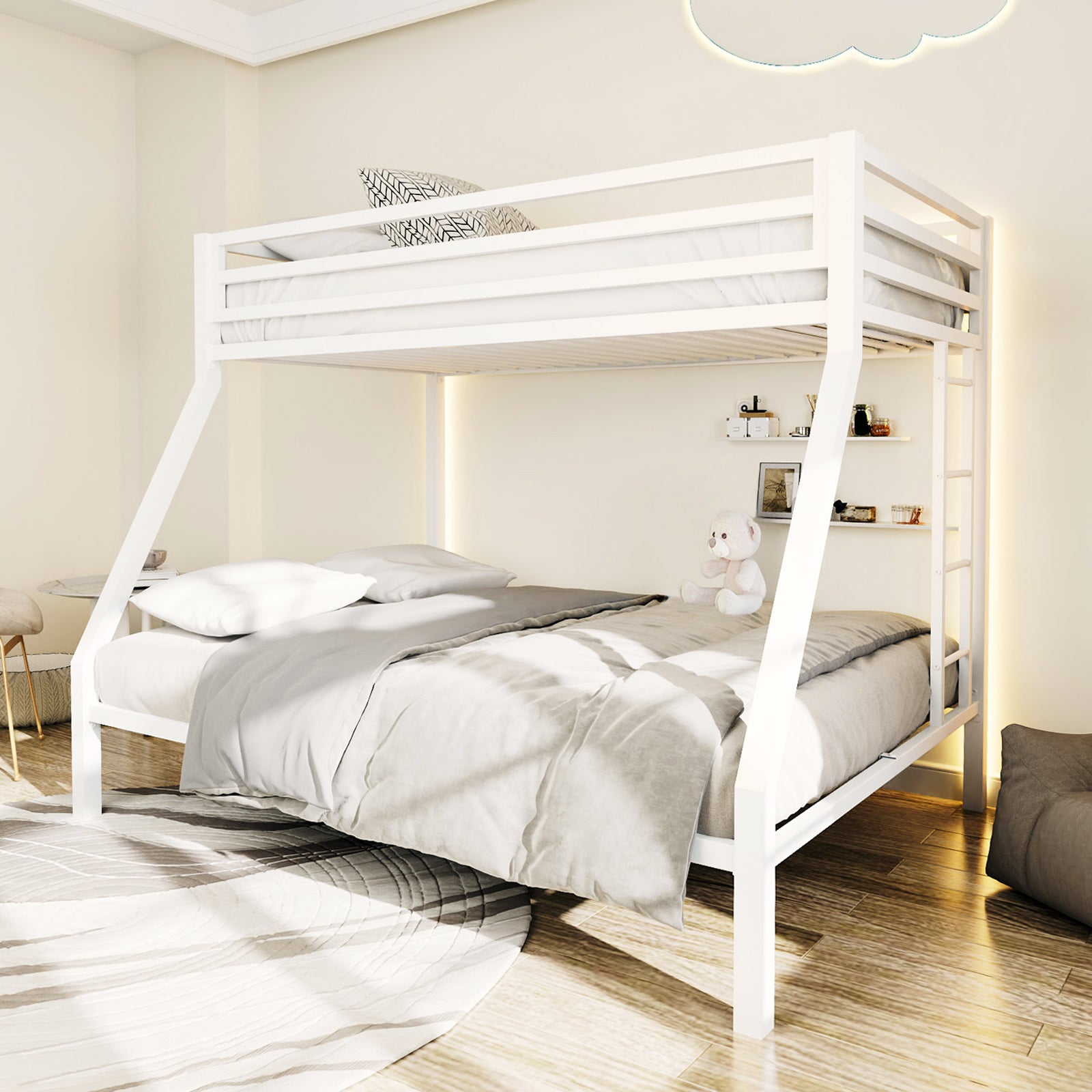 Einfach Metal Twin over Full Bunk Bed Frame with Removable Stair & Underbed Storage