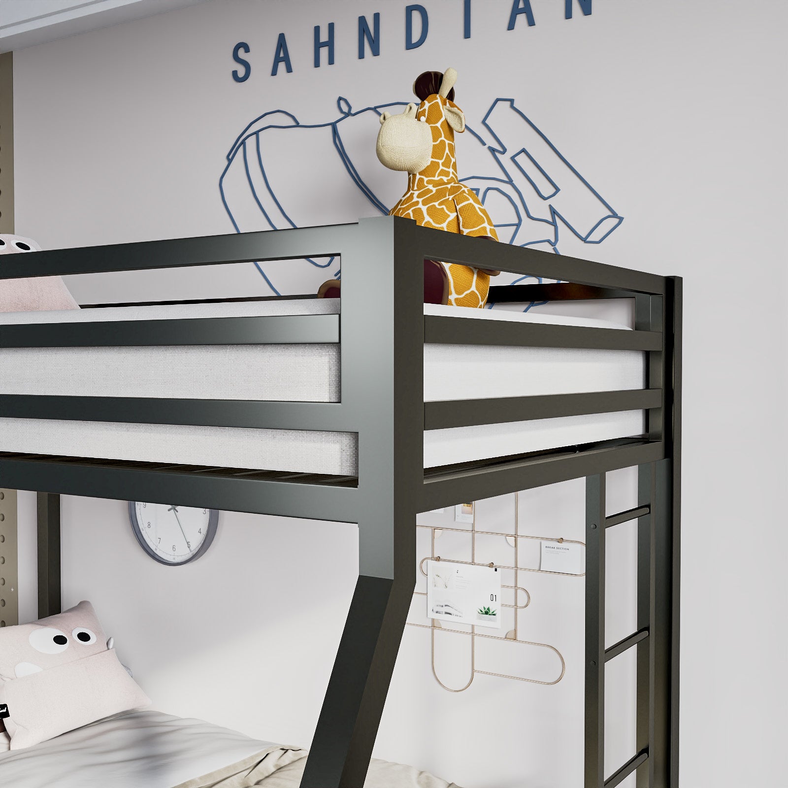 Einfach Metal Twin over Full Bunk Bed Frame with Removable Stair & Underbed Storage