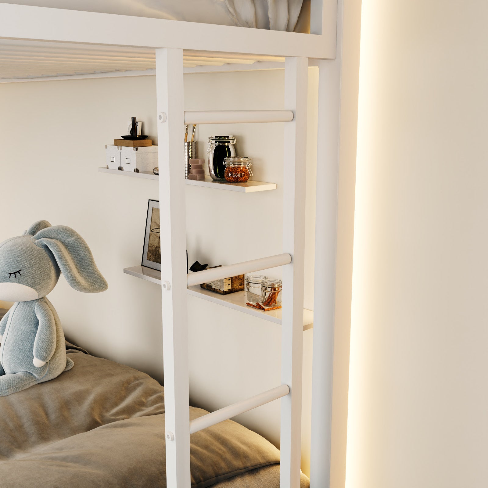 Einfach Metal Twin over Full Bunk Bed Frame with Removable Stair & Underbed Storage