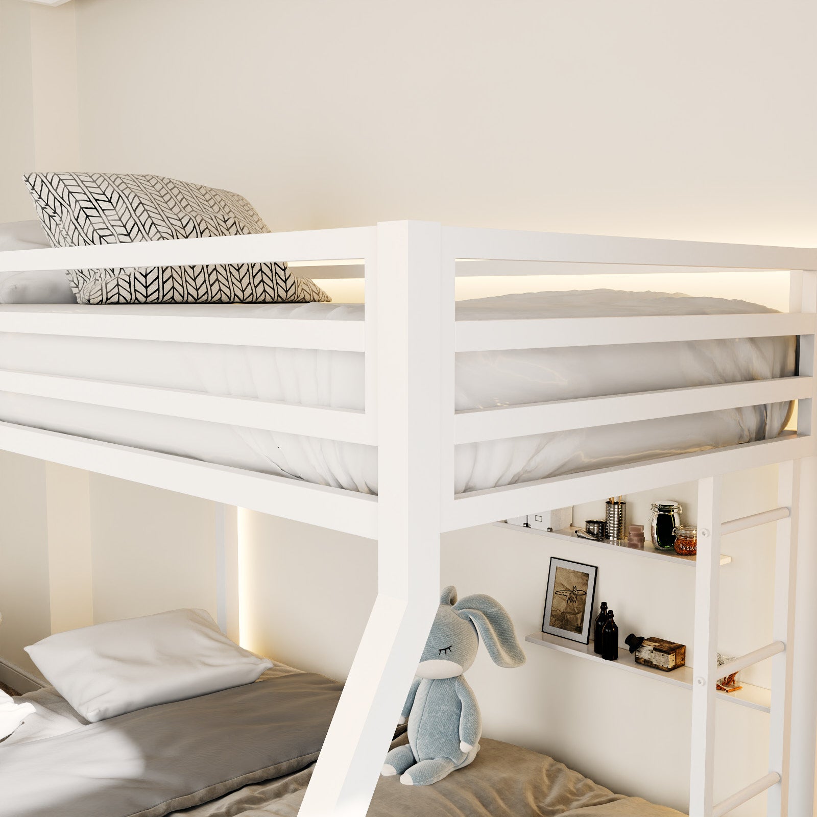 Einfach Metal Twin over Full Bunk Bed Frame with Removable Stair & Underbed Storage