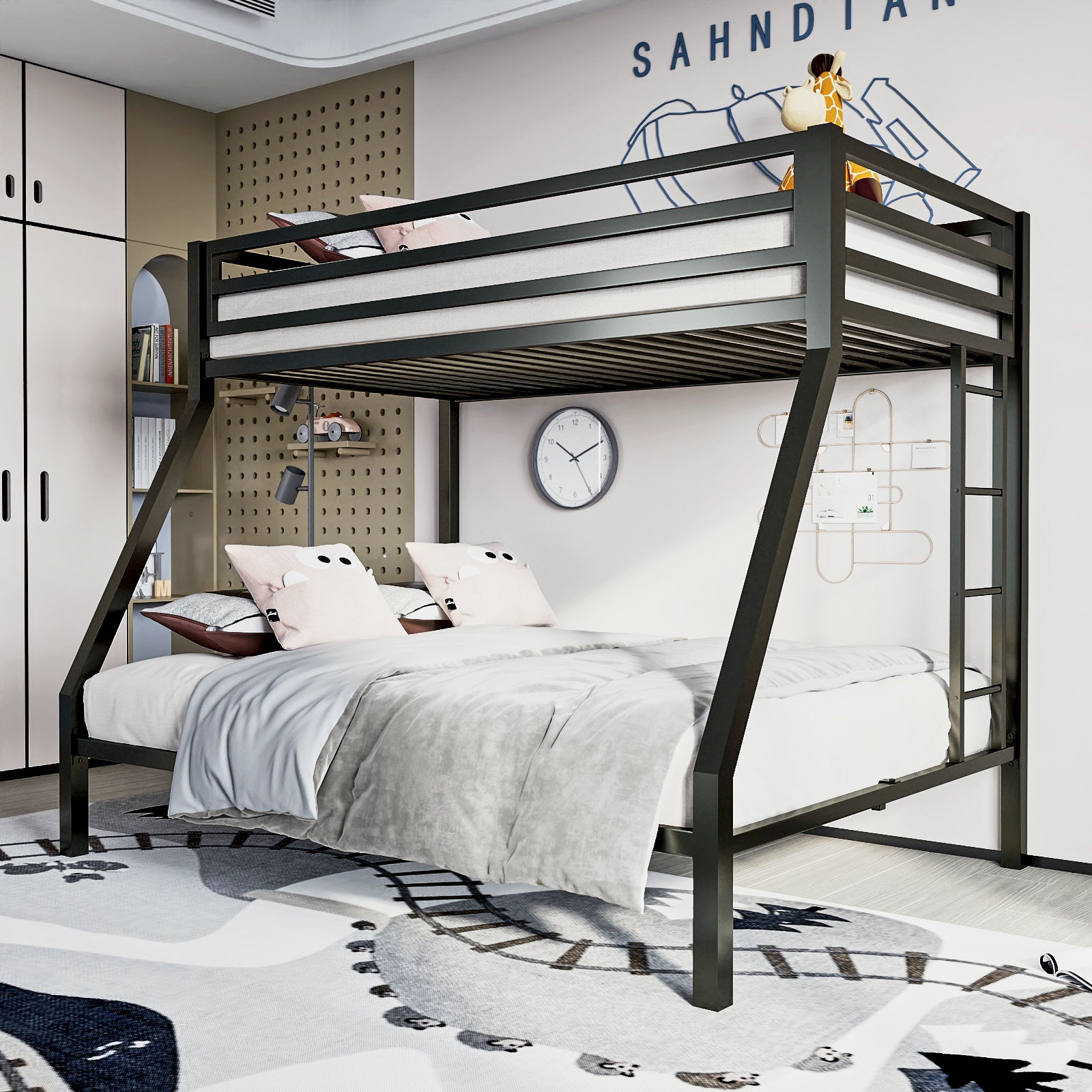 Einfach Metal Twin over Full Bunk Bed Frame with Removable Stair & Underbed Storage