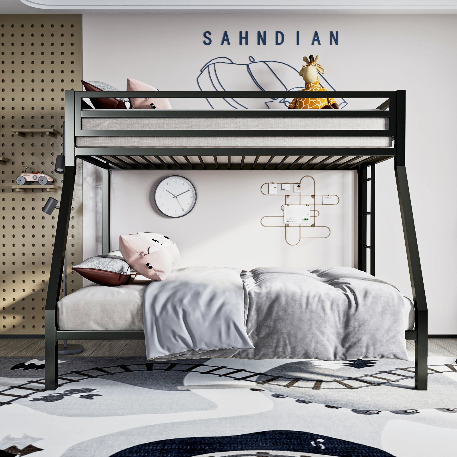 Einfach Metal Twin over Full Bunk Bed Frame with Removable Stair & Underbed Storage
