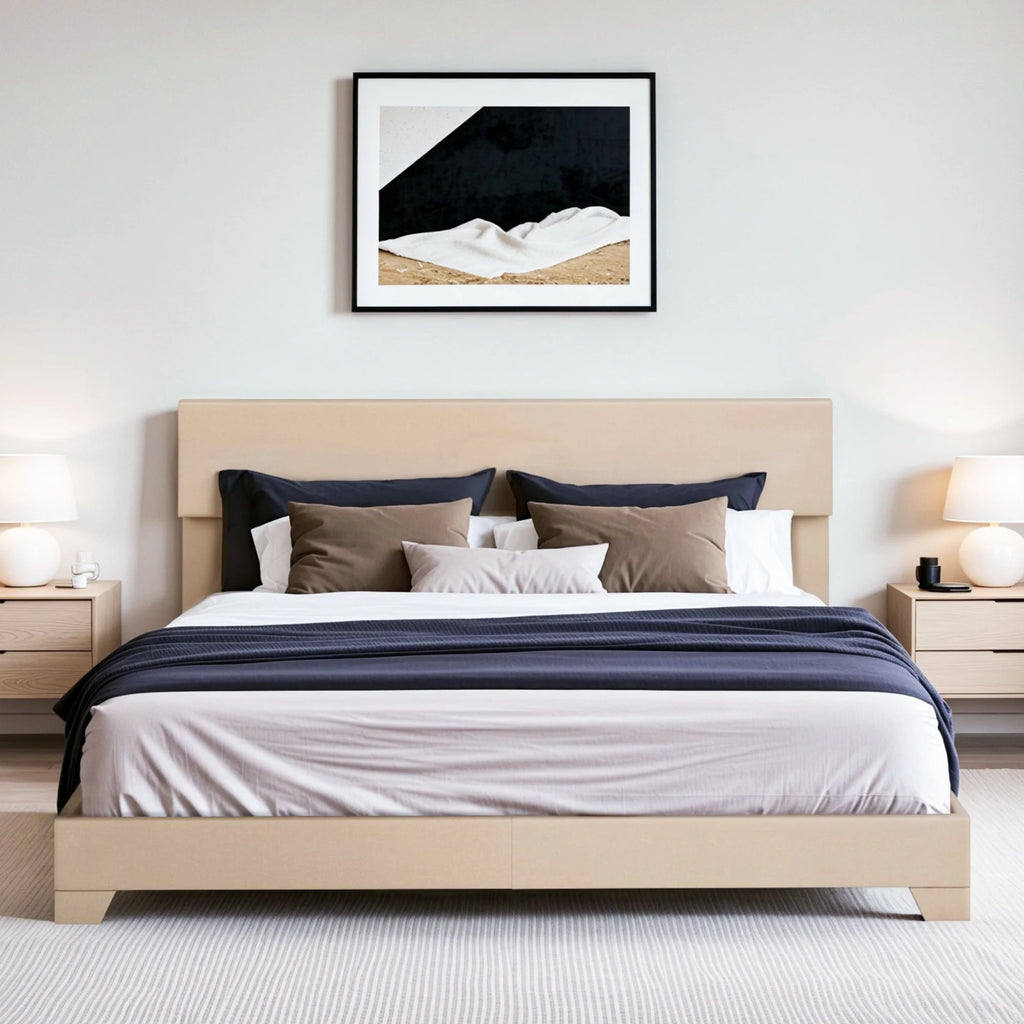 Einfach Leather Upholstered Bed Frame with Adjustable Headboard, No Box Spring Needed, Low