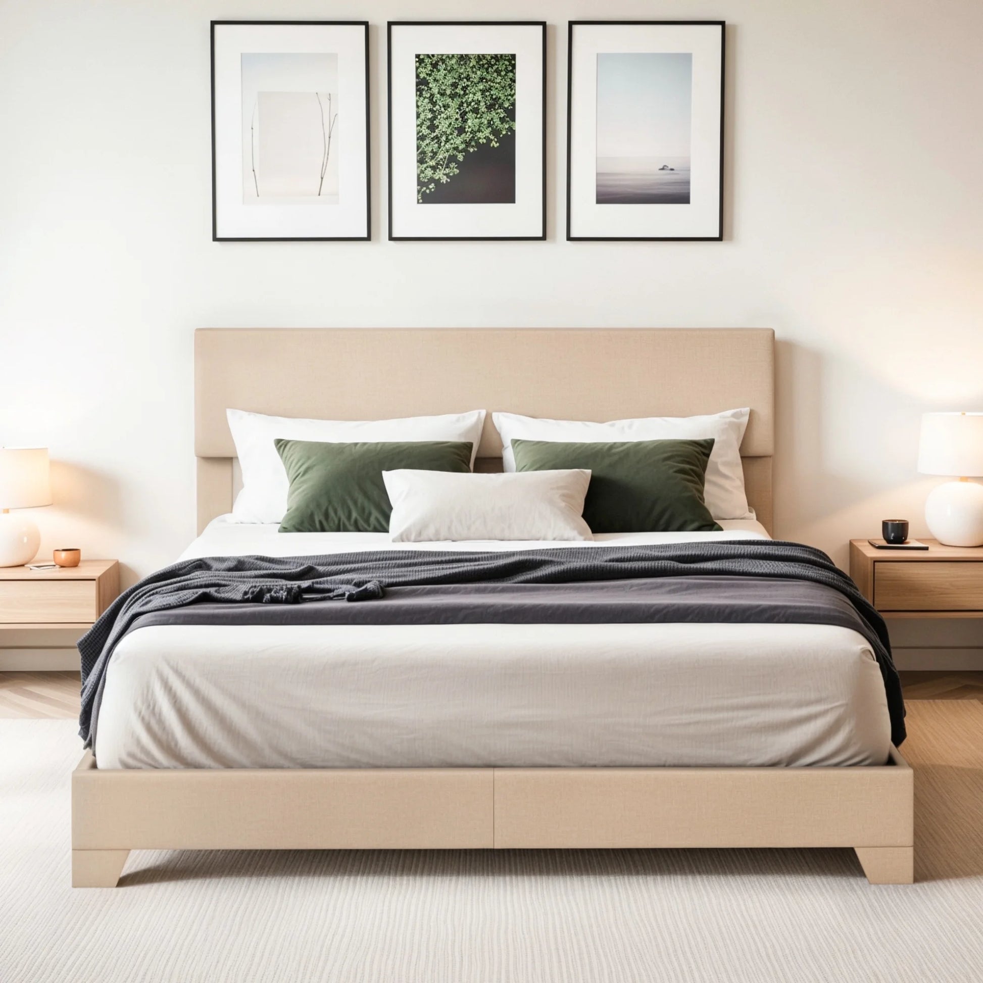 Einfach Leather Upholstered Bed Frame with Adjustable Headboard, No Box Spring Needed, Low