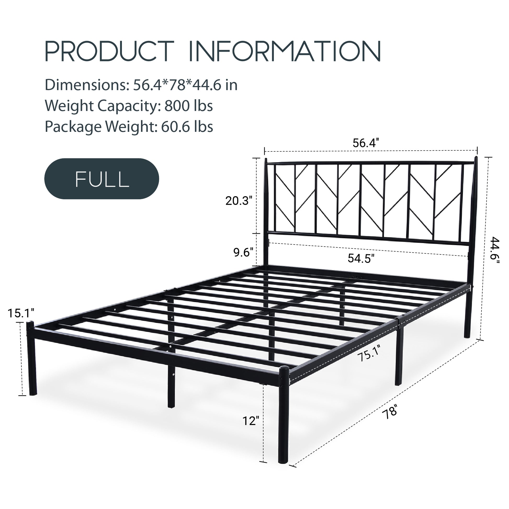 Einfach Metal Platform Bed Frame with Vintage Headboard, Under-Bed Storage