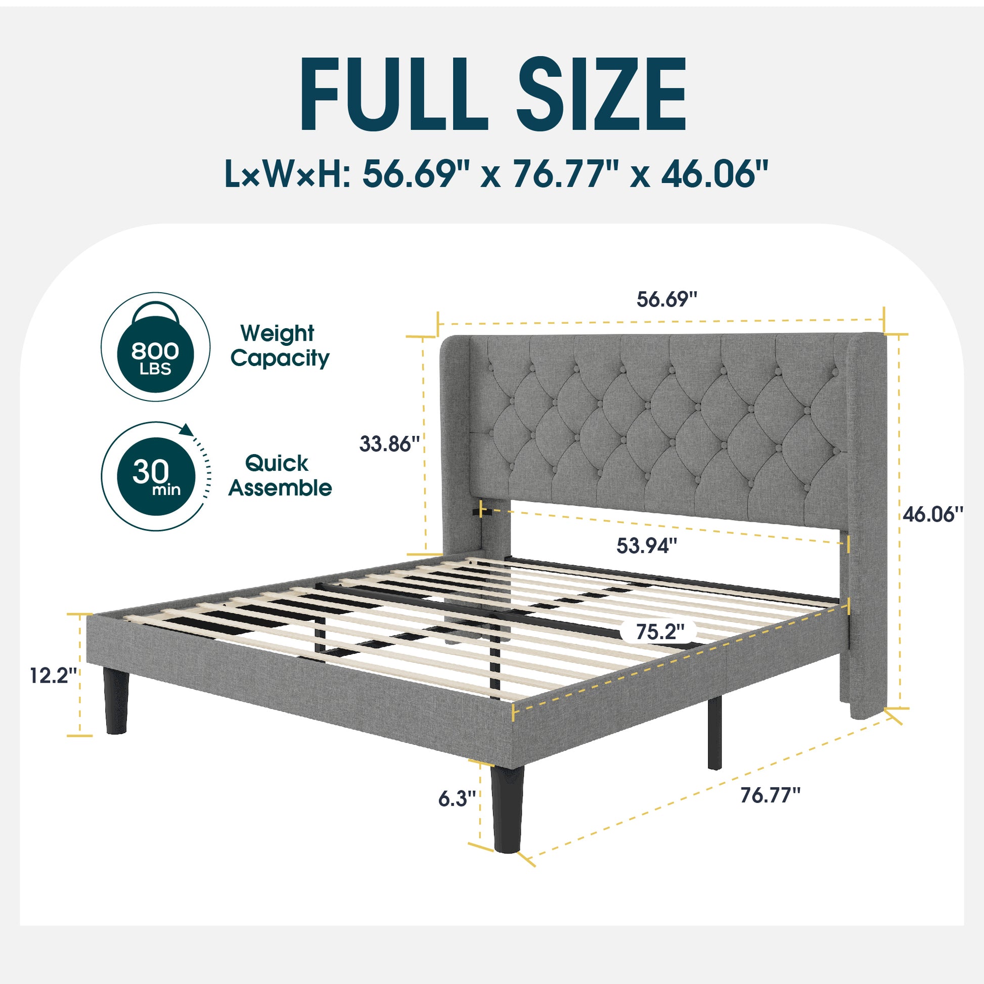 Einfach Linen Fabirc Platform Bed with 4 Big Storage Drawers, Adjustable Headboard