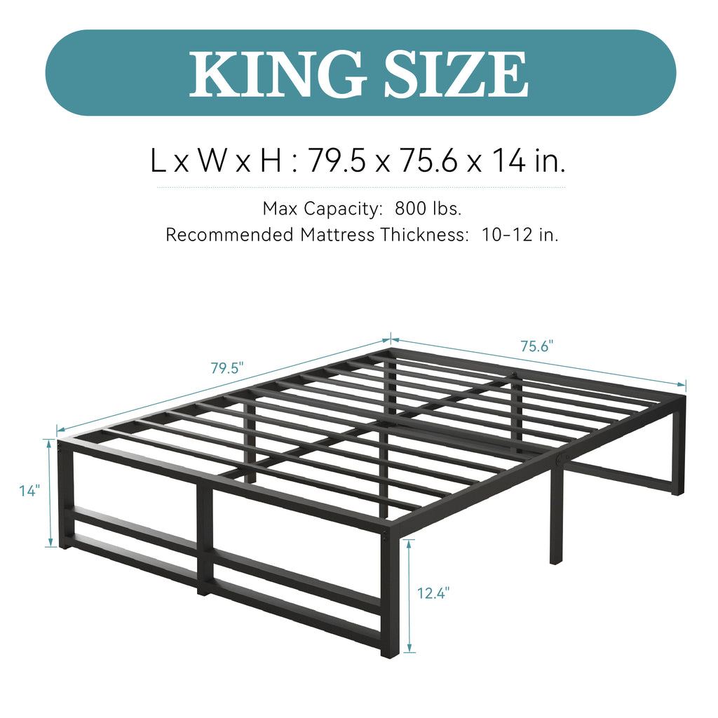 Einfach Heavy Sleet Metal Bed Frame, Storage Space, Black