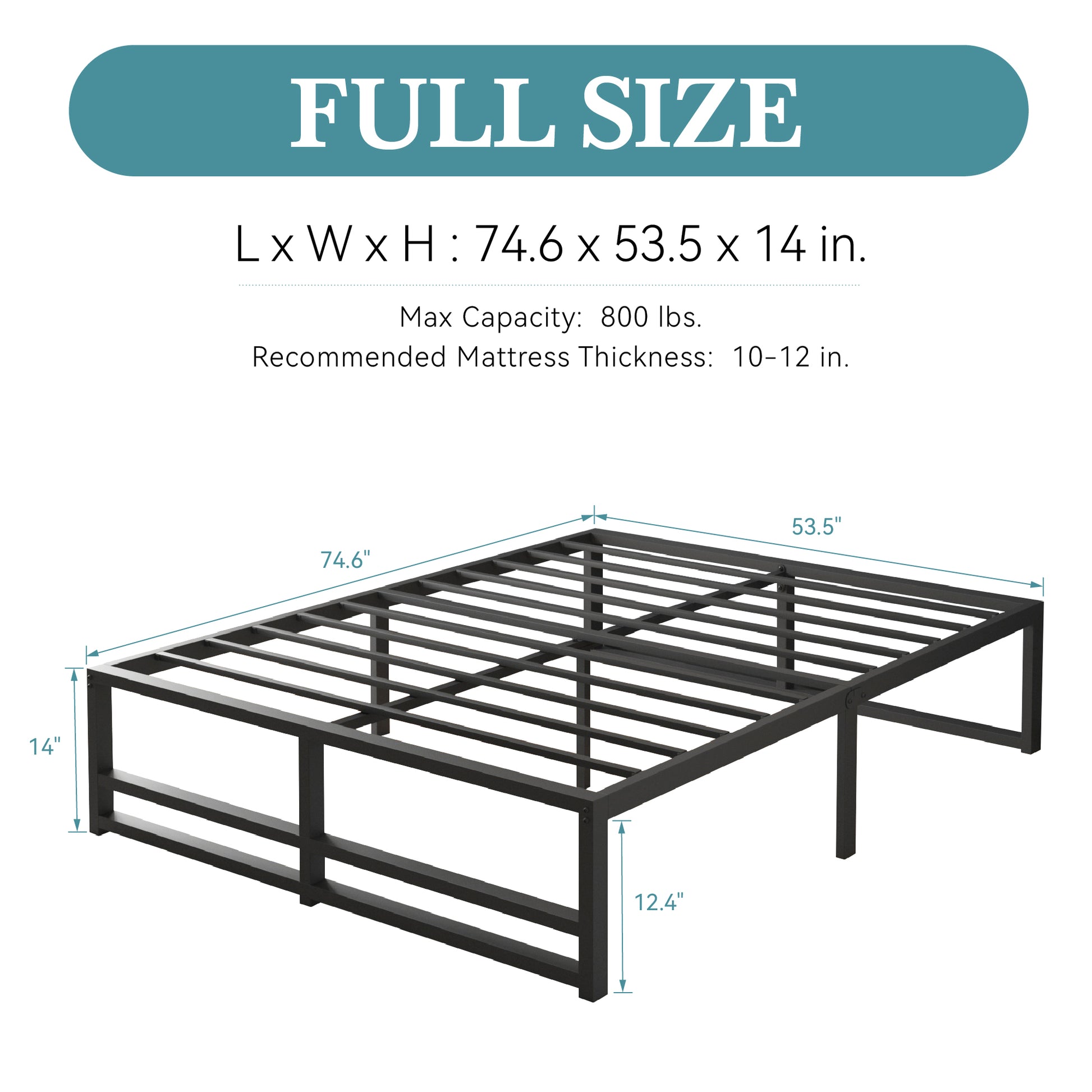 Einfach Heavy Sleet Metal Bed Frame, Storage Space, Black