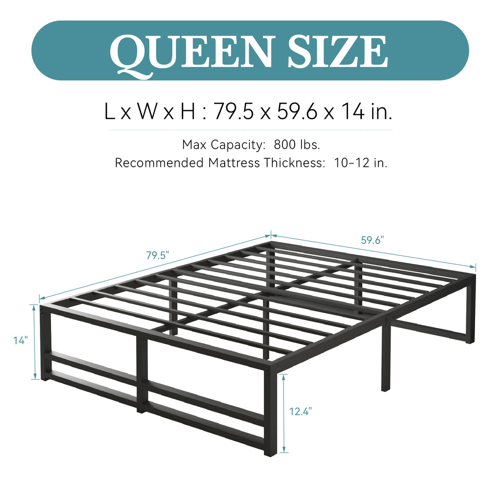 Einfach Heavy Sleet Metal Bed Frame, Storage Space, Black