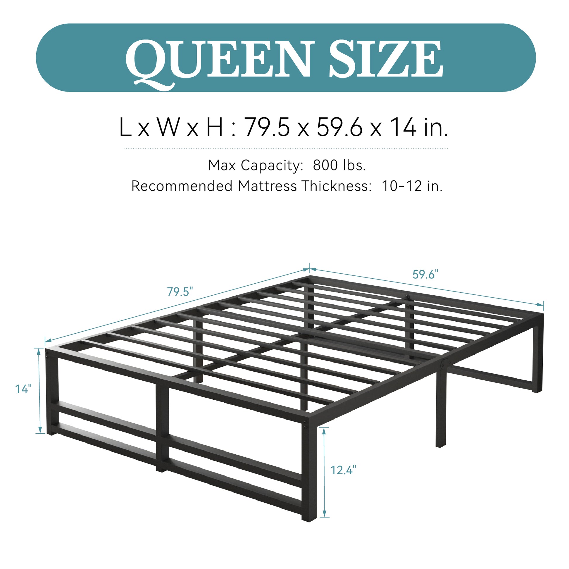 Einfach Heavy Sleet Metal Bed Frame, Storage Space, Black