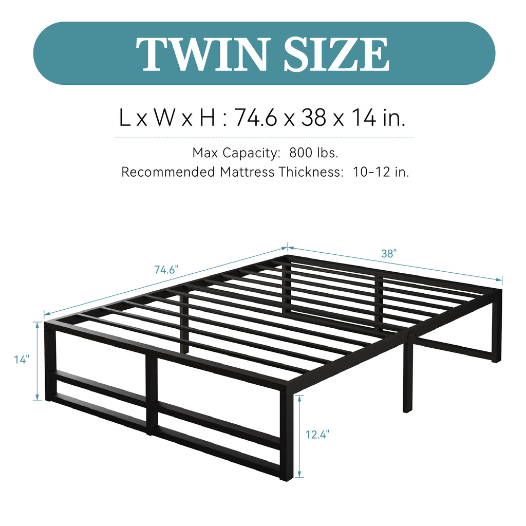 Einfach Heavy Sleet Metal Bed Frame, Storage Space, Black