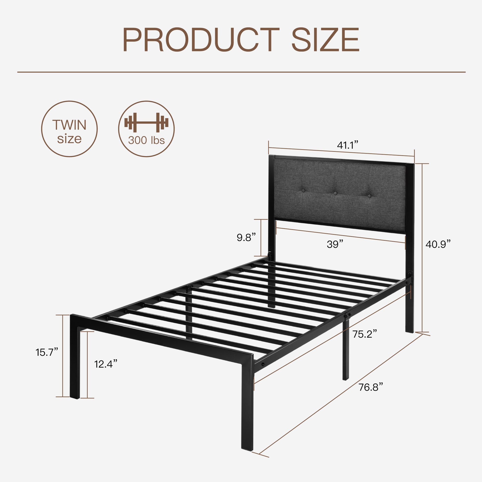 Einfach Platform Bed with Button Tufted Square Stitched Headboard