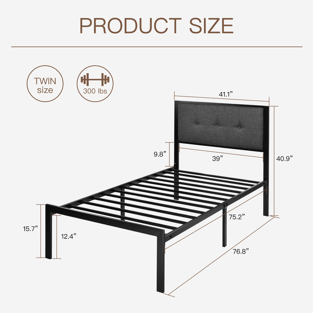Einfach Platform Bed with Button Tufted Square Stitched Headboard