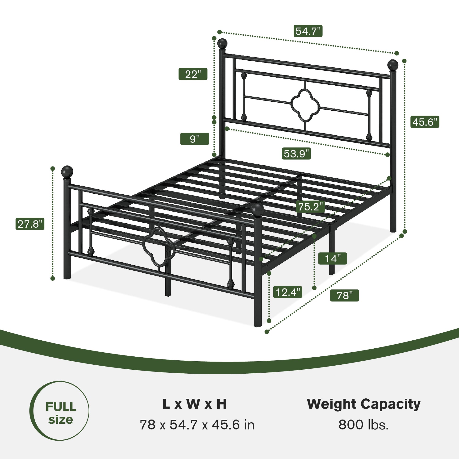 Einfach Heavy Metal Platfrom Bed Frame with Vintage Headboard Pattern