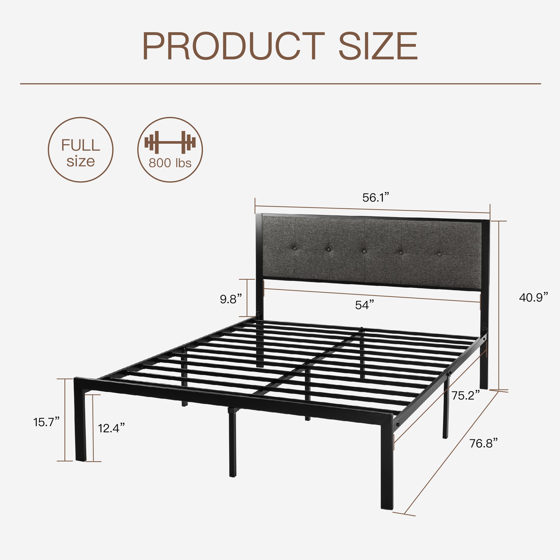 Einfach Platform Bed with Button Tufted Square Stitched Headboard