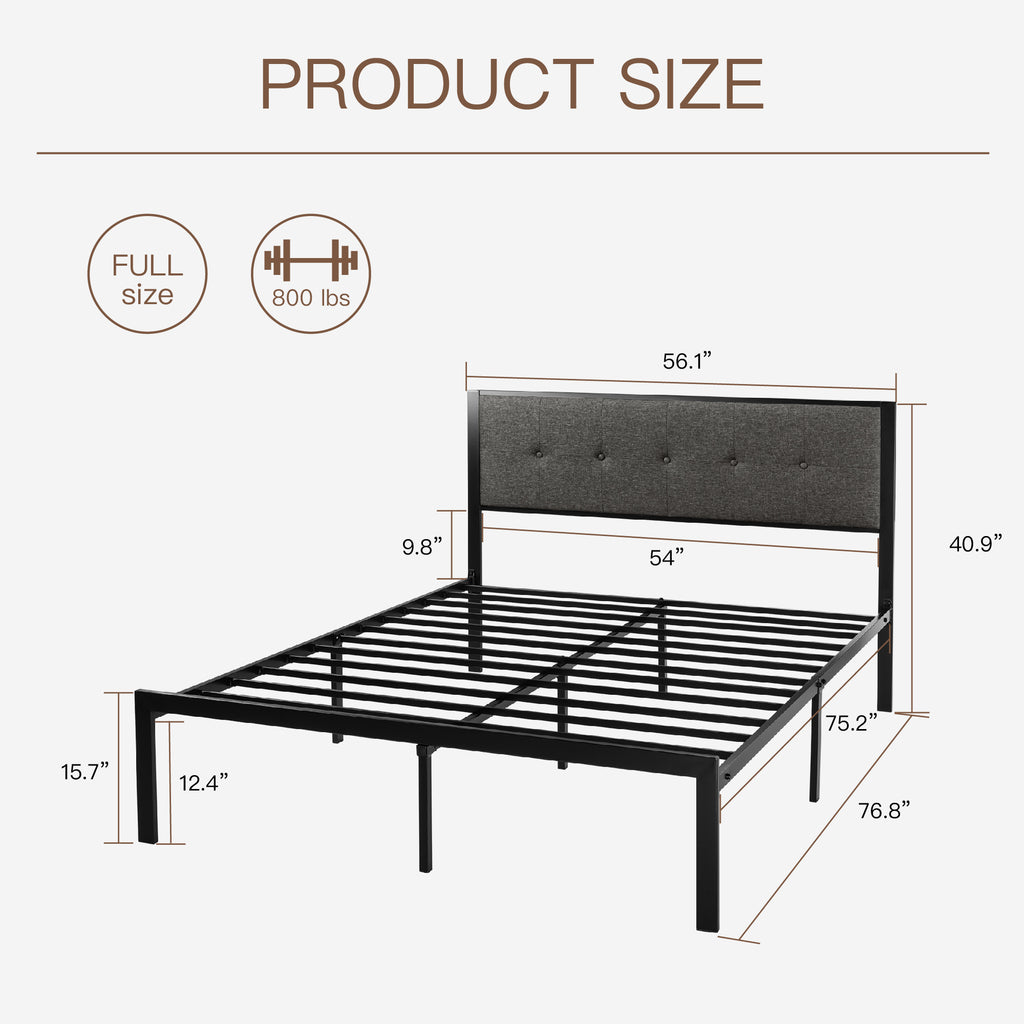Einfach Platform Bed with Button Tufted Square Stitched Headboard