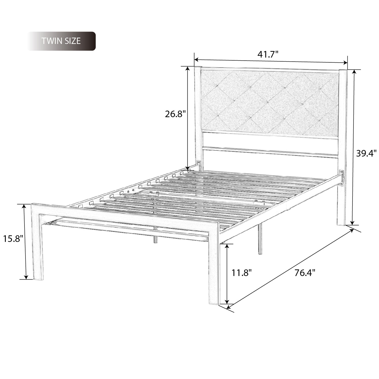 Einfach Fabric Platform Bed frame with Button-Tufted Headboard, Dark Grey