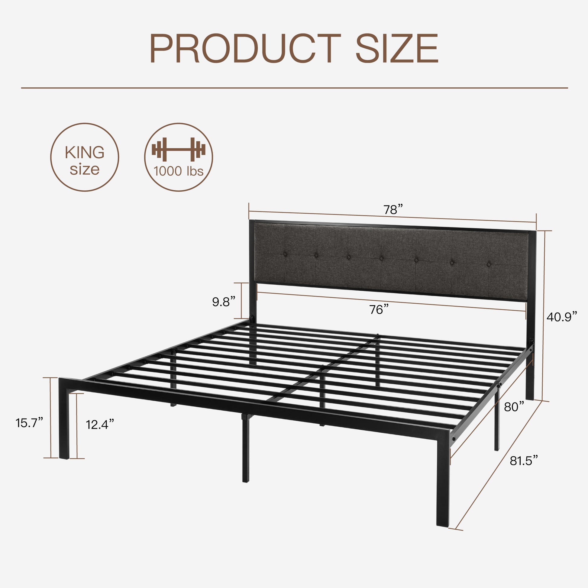 Einfach Platform Bed with Button Tufted Square Stitched Headboard