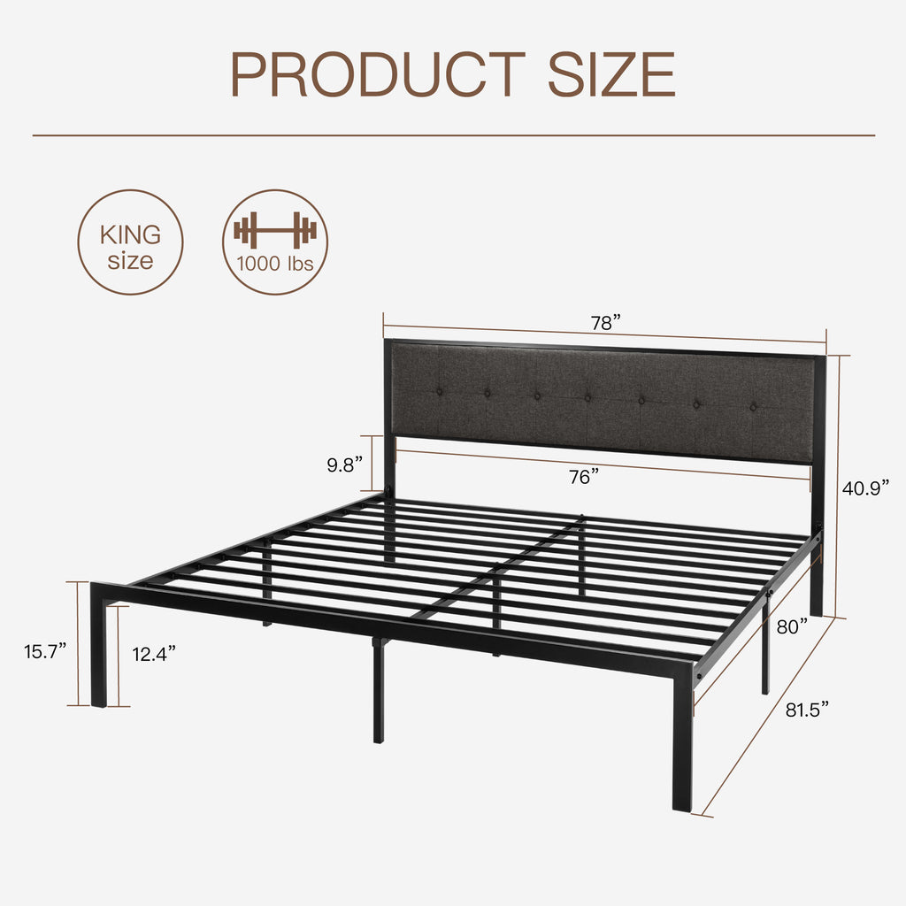 Einfach Platform Bed with Button Tufted Square Stitched Headboard
