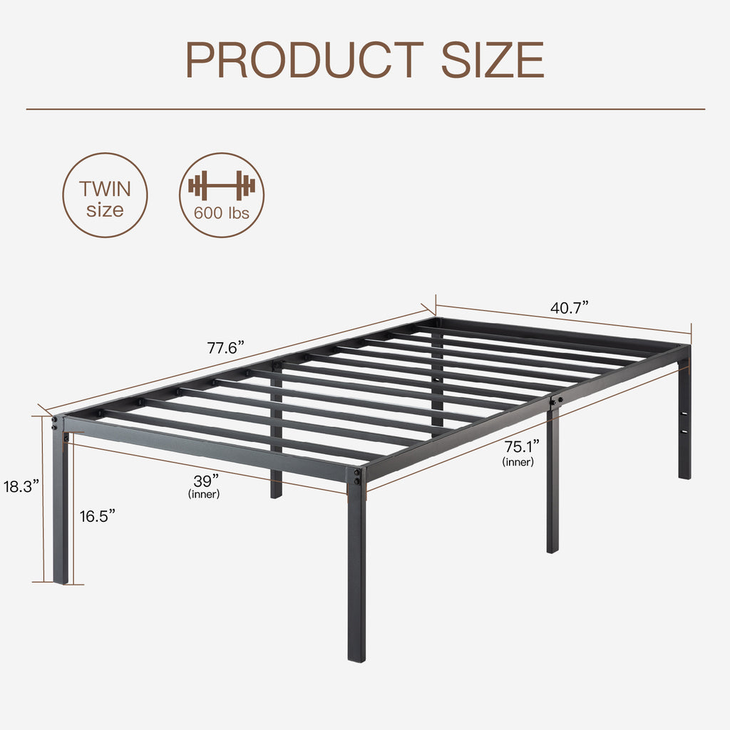 Einfach Platform Bed Frame with Metal Slat Support,16.5'' Under-bed Storage Space, Black